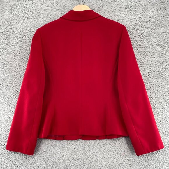 Le Suit Set Womens 12 Red Pleated Jacket Button Up Below Knee Skirt 2 Piece Work - Picture 12 of 16